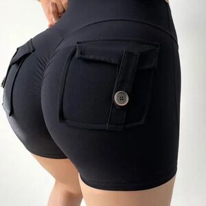 Women's Black Athletic Shorts with Pocket Detail